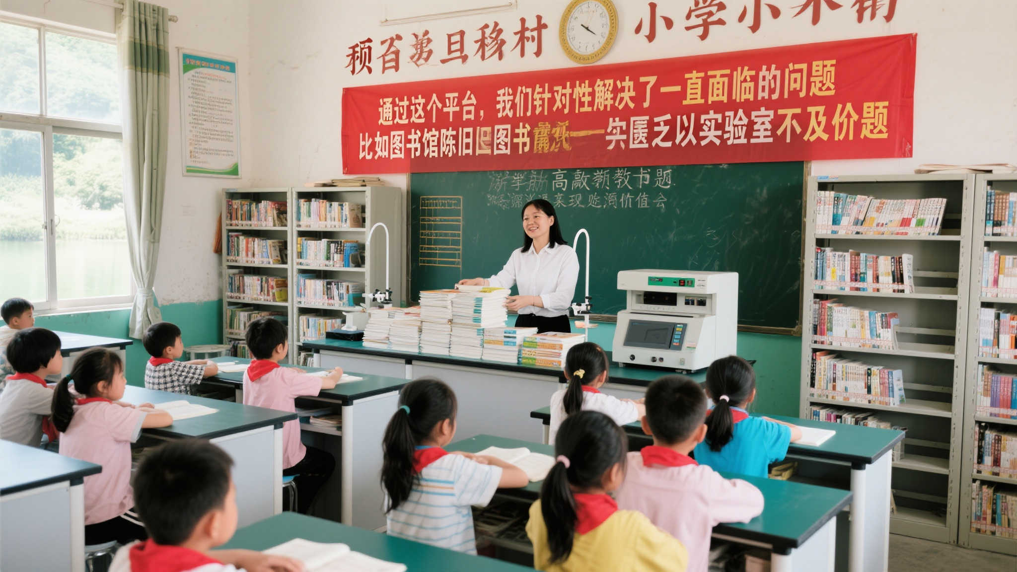 例如，某村初级小学接收到更新后的教材与设